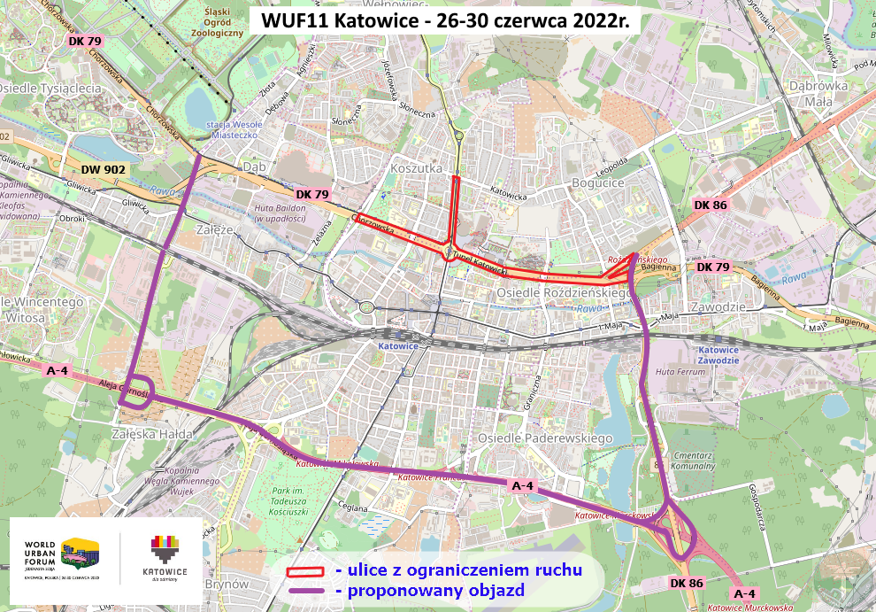 Mapa objazdu.